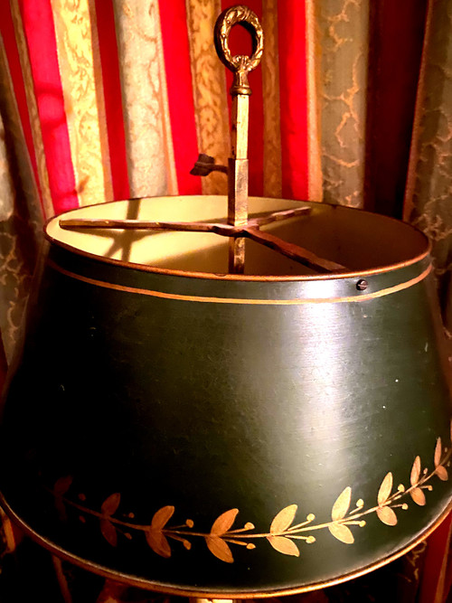 Bouillotte lamp in bronze for Office or Library, adjustable green lacquered metal lampshade Emp
