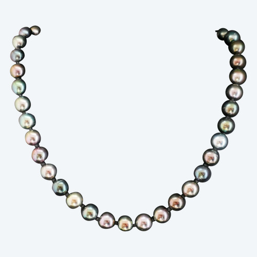 Collier Choker De Perles De Tahiti, Fermoir Diamants.