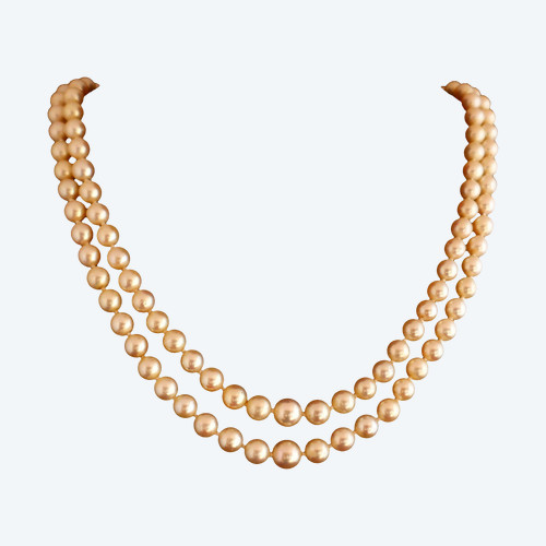 2-Row Cultured Pearl Necklace, 18-Carat Gold Clasp.