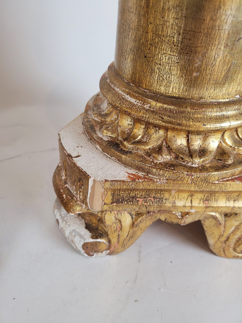 Suite Of 3 Large Candlesticks In Golden Wood, Early 19th Century