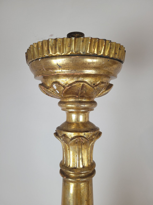 Suite Of 3 Large Candlesticks In Golden Wood, Early 19th Century