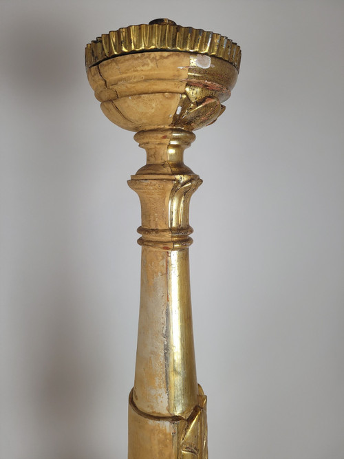 Suite Of 3 Large Candlesticks In Golden Wood, Early 19th Century