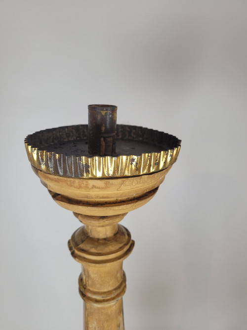 Suite Of 3 Large Candlesticks In Golden Wood, Early 19th Century