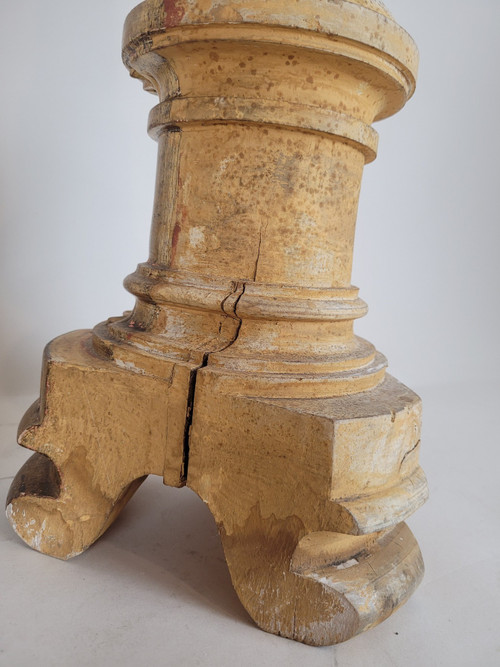 Suite Of 3 Large Candlesticks In Golden Wood, Early 19th Century