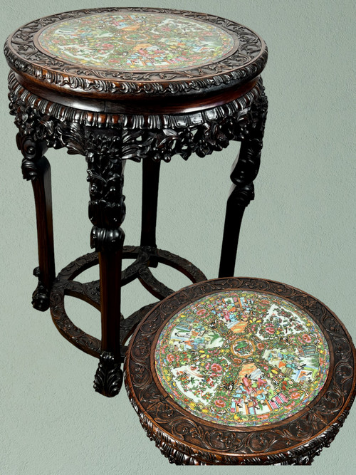 INCENSE TABLE FORMING A GUERIDON WITH ITS CANTON PORCELAIN TOP