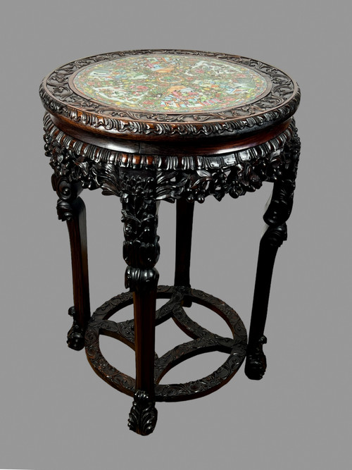 INCENSE TABLE FORMING A GUERIDON WITH ITS CANTON PORCELAIN TOP