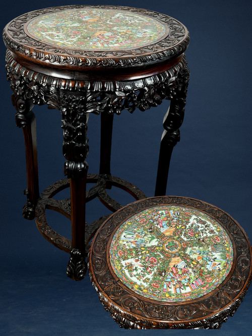 INCENSE TABLE FORMING A GUERIDON WITH ITS CANTON PORCELAIN TOP