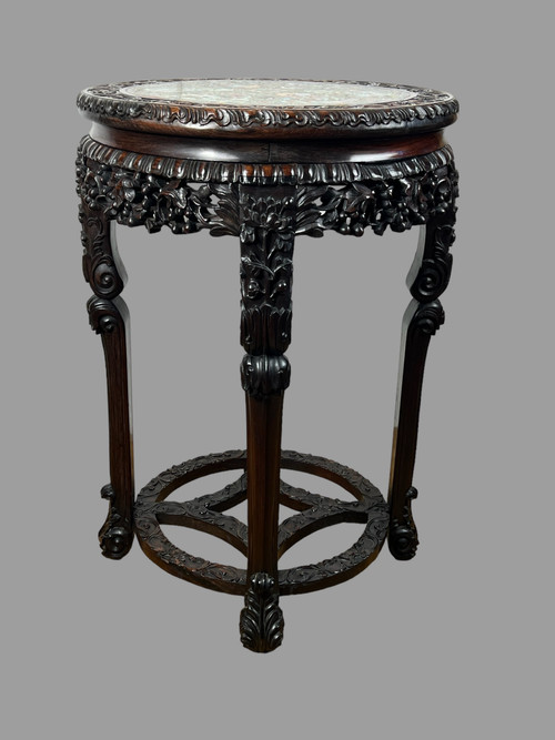 INCENSE TABLE FORMING A GUERIDON WITH ITS CANTON PORCELAIN TOP