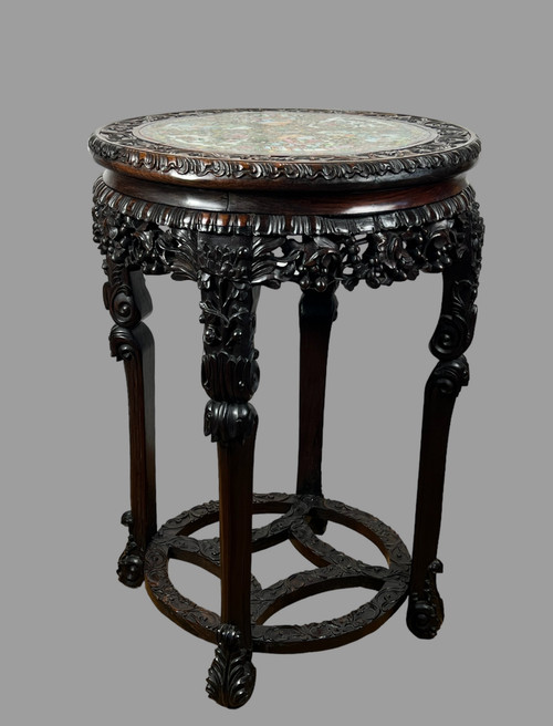 INCENSE TABLE FORMING A GUERIDON WITH ITS CANTON PORCELAIN TOP