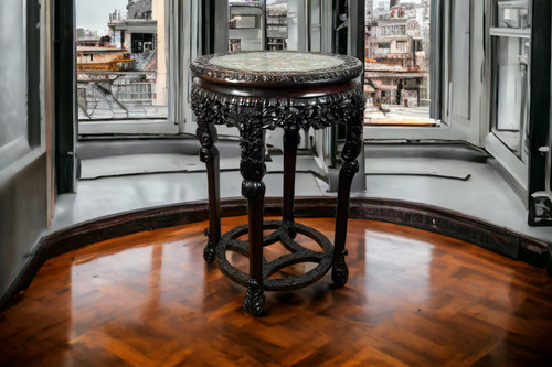 INCENSE TABLE FORMING A GUERIDON WITH ITS CANTON PORCELAIN TOP