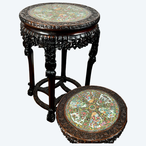 INCENSE TABLE FORMING A GUERIDON WITH ITS CANTON PORCELAIN TOP