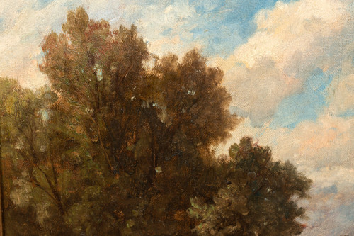 Pastorella ai margini della foresta olio su tela di Louis Robbe