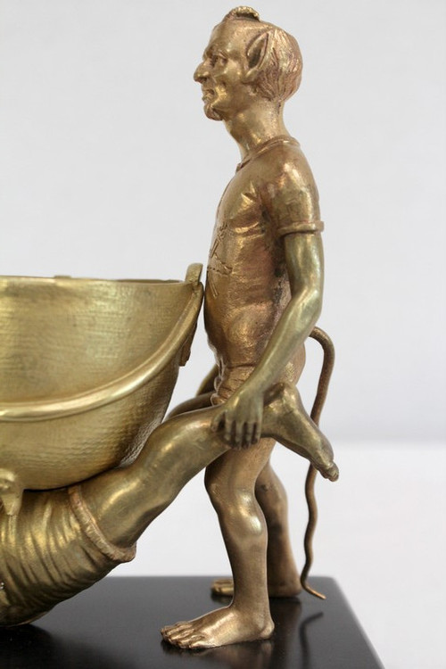 Bronzo dorato "Folletti in carriola" - Fine XIX secolo