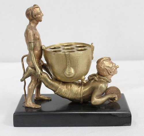 Bronzo dorato "Folletti in carriola" - Fine XIX secolo