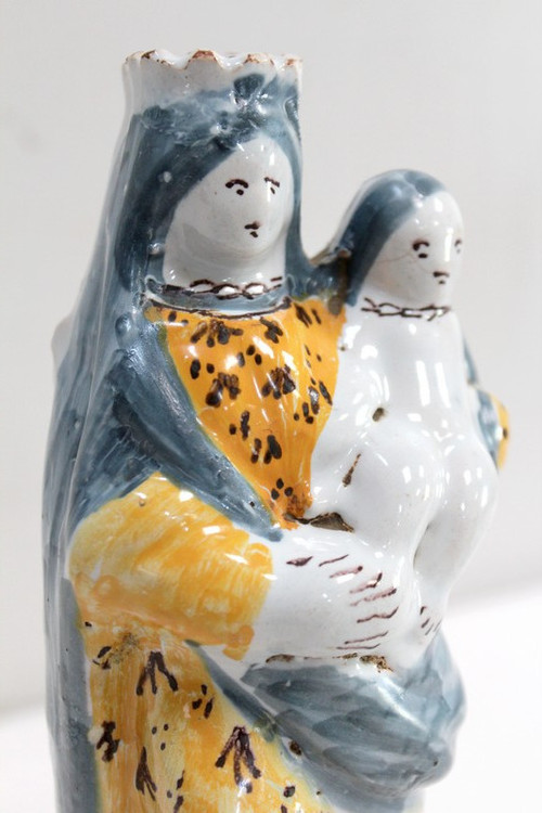 Virgin in Childbirth in Polychrome Earthenware – 18th Century