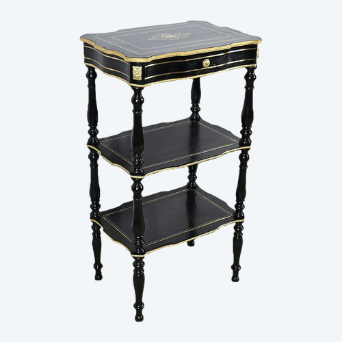 Rare small side table in blackened pearwood and brass, Napoleon III period - mid-19th century