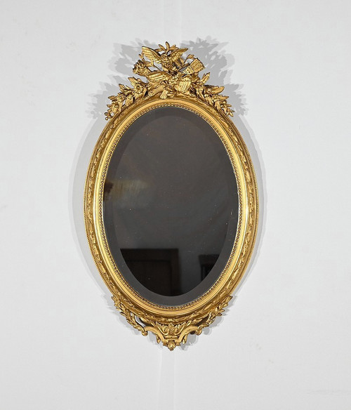 Miroir Ovale en Bois Doré, style Louis XVI – 2ème partie XIXe