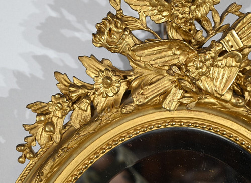 Miroir Ovale en Bois Doré, style Louis XVI – 2ème partie XIXe