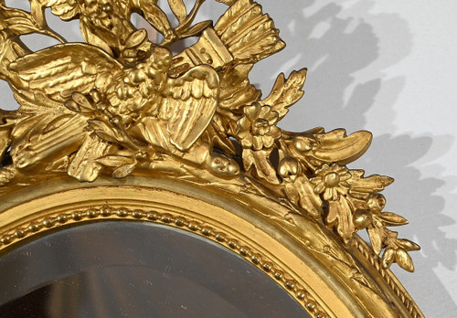 Miroir Ovale en Bois Doré, style Louis XVI – 2ème partie XIXe