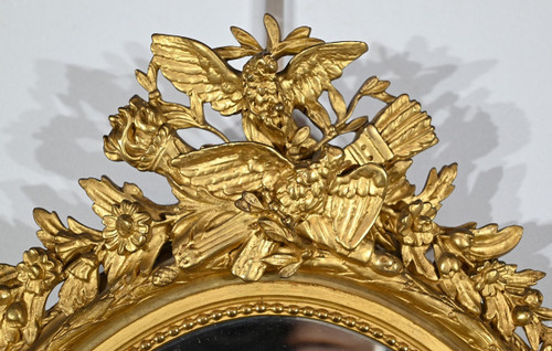 Miroir Ovale en Bois Doré, style Louis XVI – 2ème partie XIXe