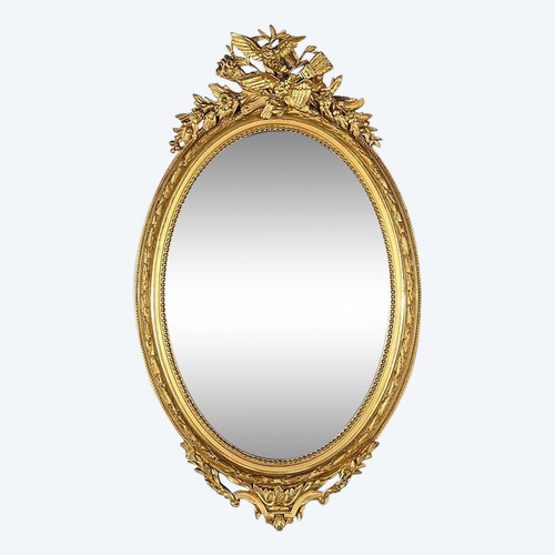 Miroir Ovale en Bois Doré, style Louis XVI – 2ème partie XIXe