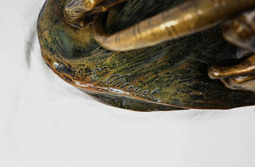 Gruppo in bronzo "Combat de Tigres", firmato E. Drouot - Fine XIX secolo