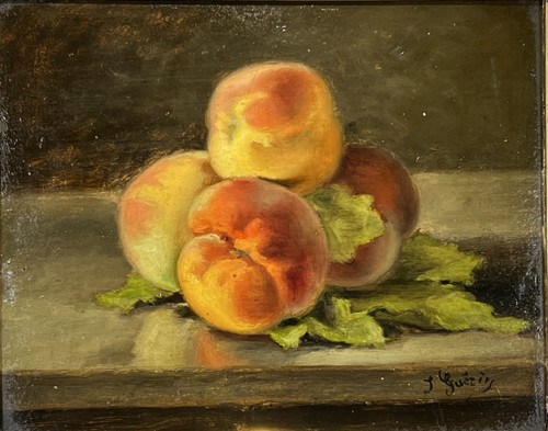 PAAR BILDER /HUILLES AUF KARTON /SIGNIERT J.GUERIN "STILLLEBEN MIT OBST