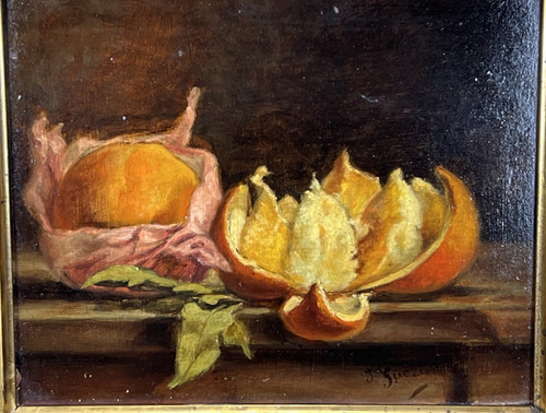 PAAR BILDER /HUILLES AUF KARTON /SIGNIERT J.GUERIN "STILLLEBEN MIT OBST