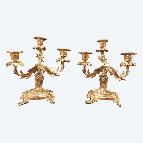 Pair of gilt bronze "bout de table" candlesticks