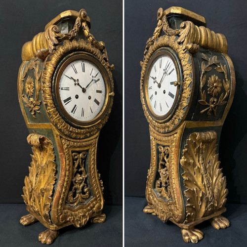 Carved and gilded wood cartel clock, Italy 18th century H 60