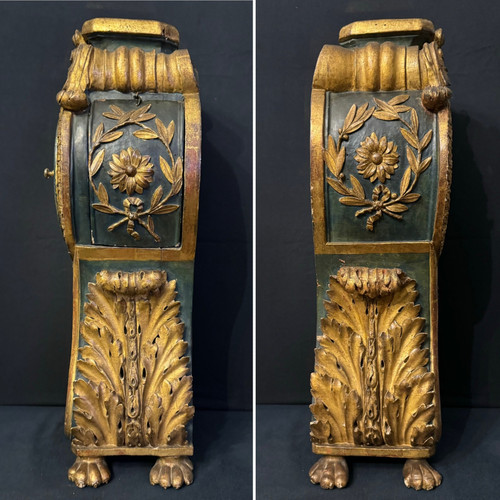 Carved and gilded wood cartel clock, Italy 18th century H 60