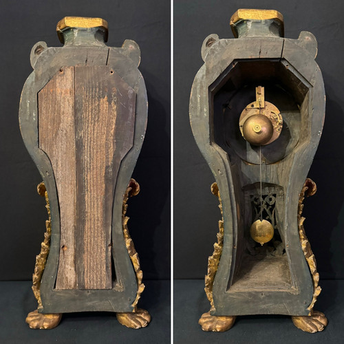 Carved and gilded wood cartel clock, Italy 18th century H 60