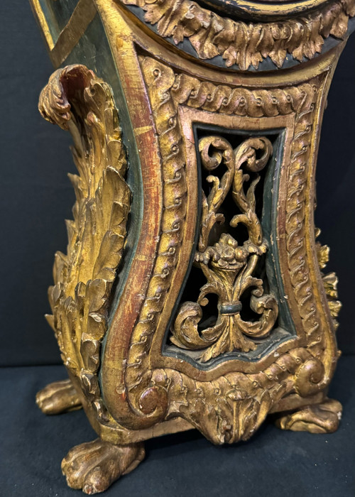 Carved and gilded wood cartel clock, Italy 18th century H 60