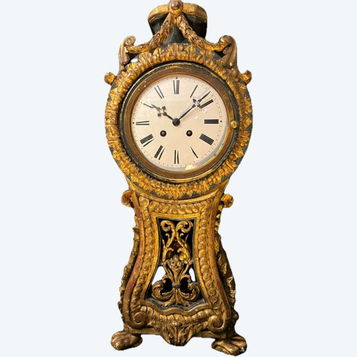 Carved and gilded wood cartel clock, Italy 18th century H 60