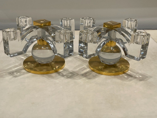  ADNET Jacques (1900-1984)- Pair of Baccarat crystal candlesticks, circa 1935