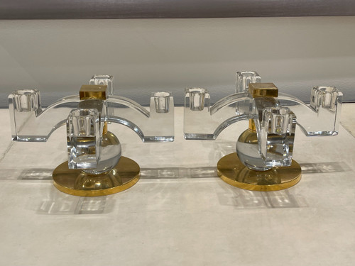  ADNET Jacques (1900-1984)- Pair of Baccarat crystal candlesticks, circa 1935