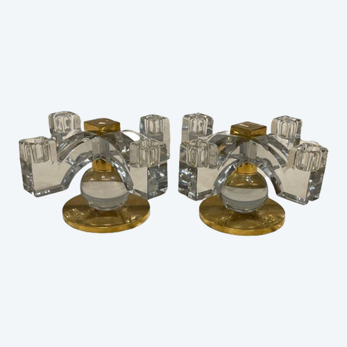  ADNET Jacques (1900-1984)- Pair of Baccarat crystal candlesticks, circa 1935