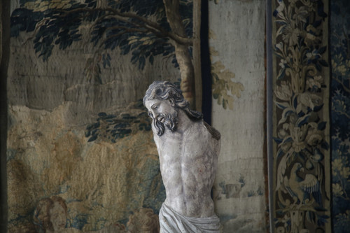 Large Polychrome Wood Carved Christ, Late 17th Century.