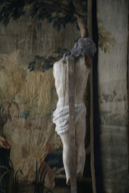 Large Polychrome Wood Carved Christ, Late 17th Century.