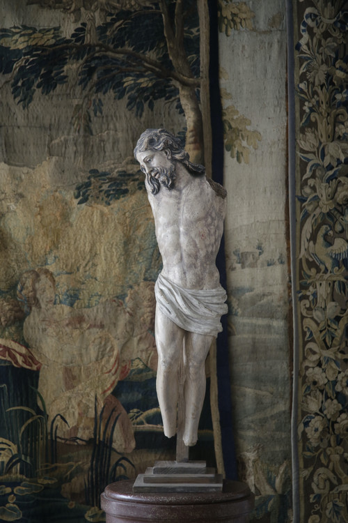 Large Polychrome Wood Carved Christ, Late 17th Century.