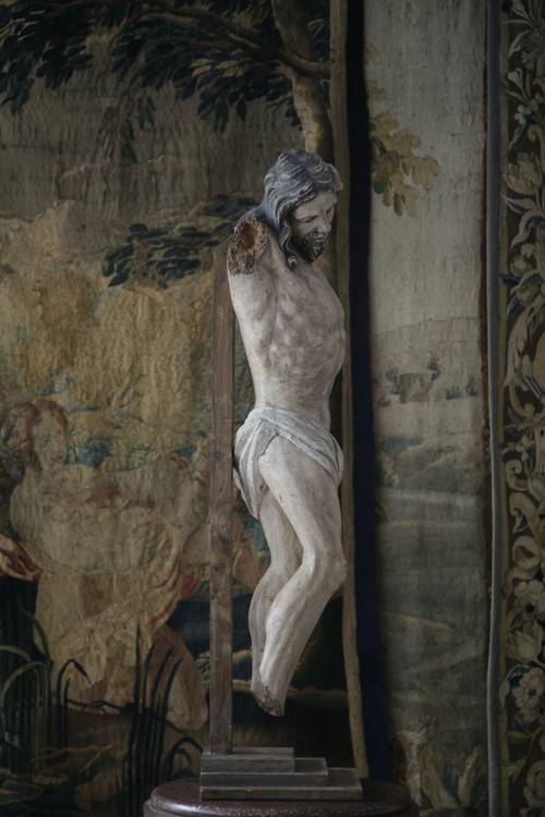 Large Polychrome Wood Carved Christ, Late 17th Century.