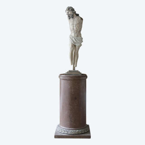 Large Polychrome Wood Carved Christ, Late 17th Century.