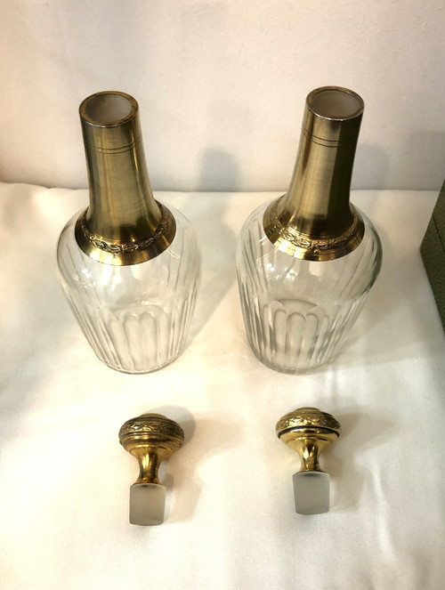 PAUL FOUCARD crystal and vermeil liqueur service / solid silver MINERVE 2 decanters + 12 glasses