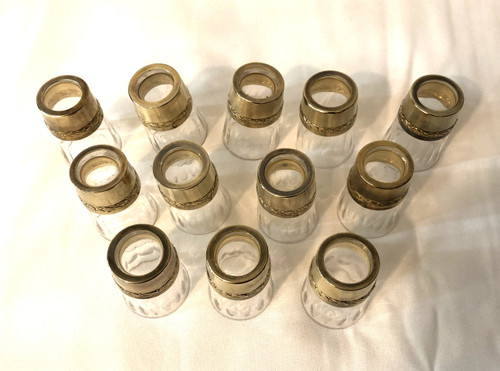 PAUL FOUCARD crystal and vermeil liqueur service / solid silver MINERVE 2 decanters + 12 glasses