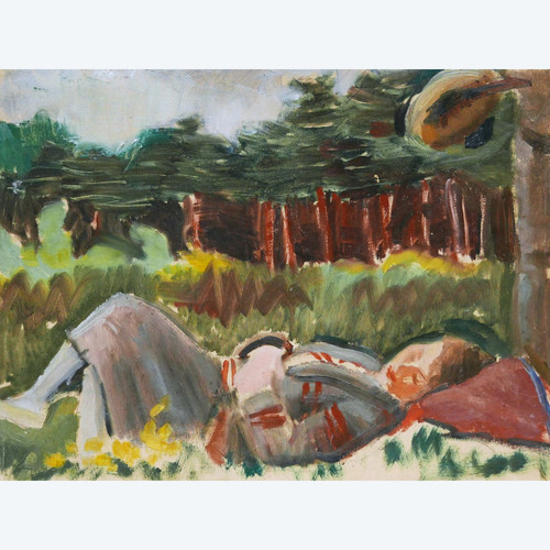 Eugène-Emmanuel LEMERCIER, Sleeping woman on the edge of a forest