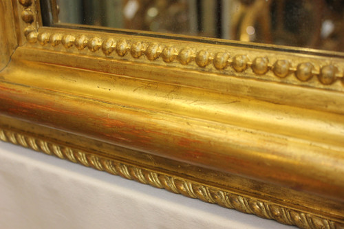 Miroir Ancien Doré Et Perlé, Format Carré, Glace Mercure 43 X47 Cm