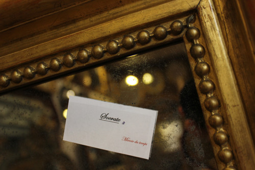 Miroir Ancien Doré Et Perlé, Format Carré, Glace Mercure 43 X47 Cm