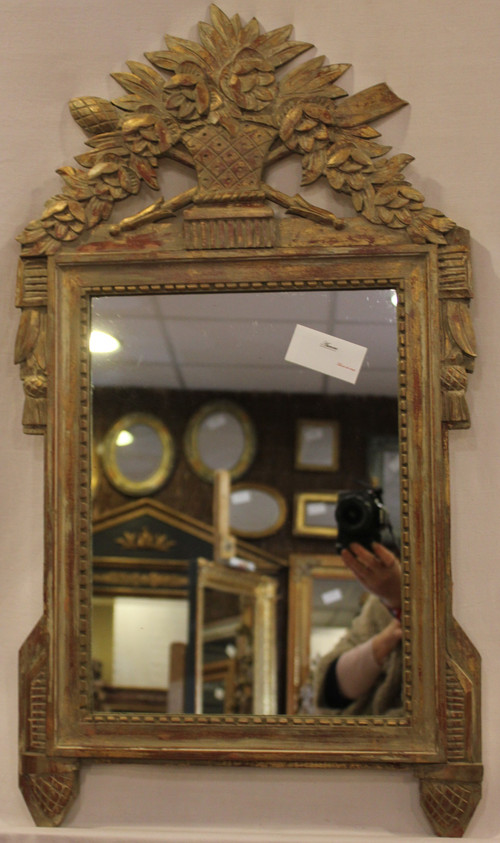 Spiegel im Louis XVI-Stil, Holz geschnitzt und Lebenspatina, 45 X 81 cm