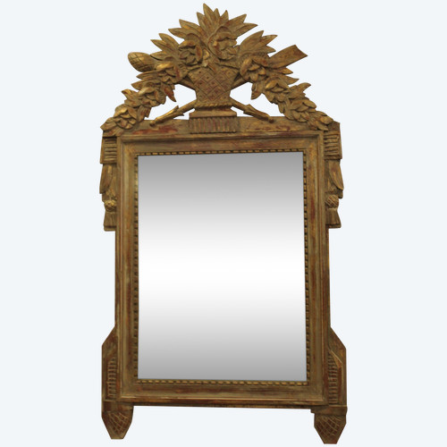 Spiegel im Louis XVI-Stil, Holz geschnitzt und Lebenspatina, 45 X 81 cm