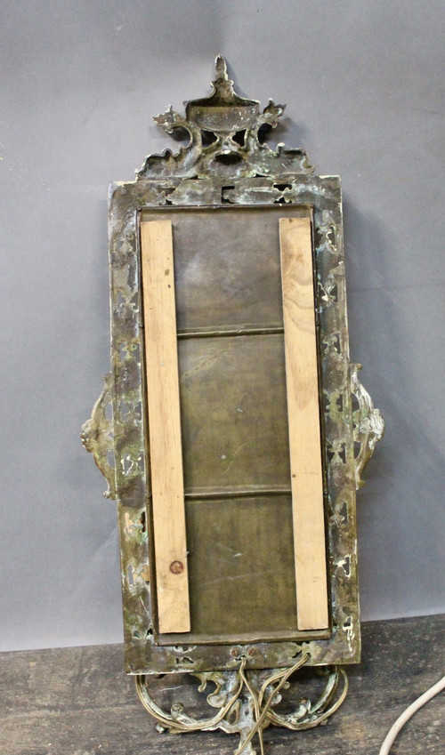 Paar Bronze Wandleuchten mit Spiegel mit 2 Leuchten